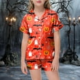 thumbnail image 2 of Caqnni Kids Unisex Pjs Set Girls Boys Silk Pajama Sets Satin Clasic Sleepwear Summer 2 Pieces Button Down Nighty Girls Halloween Pajamas Shorts Sets (8-9 Years,Red), 2 of 5