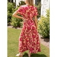 thumbnail image 2 of CUPSHE Red Floral Print Smocked Maxi Dress, 2 of 6
