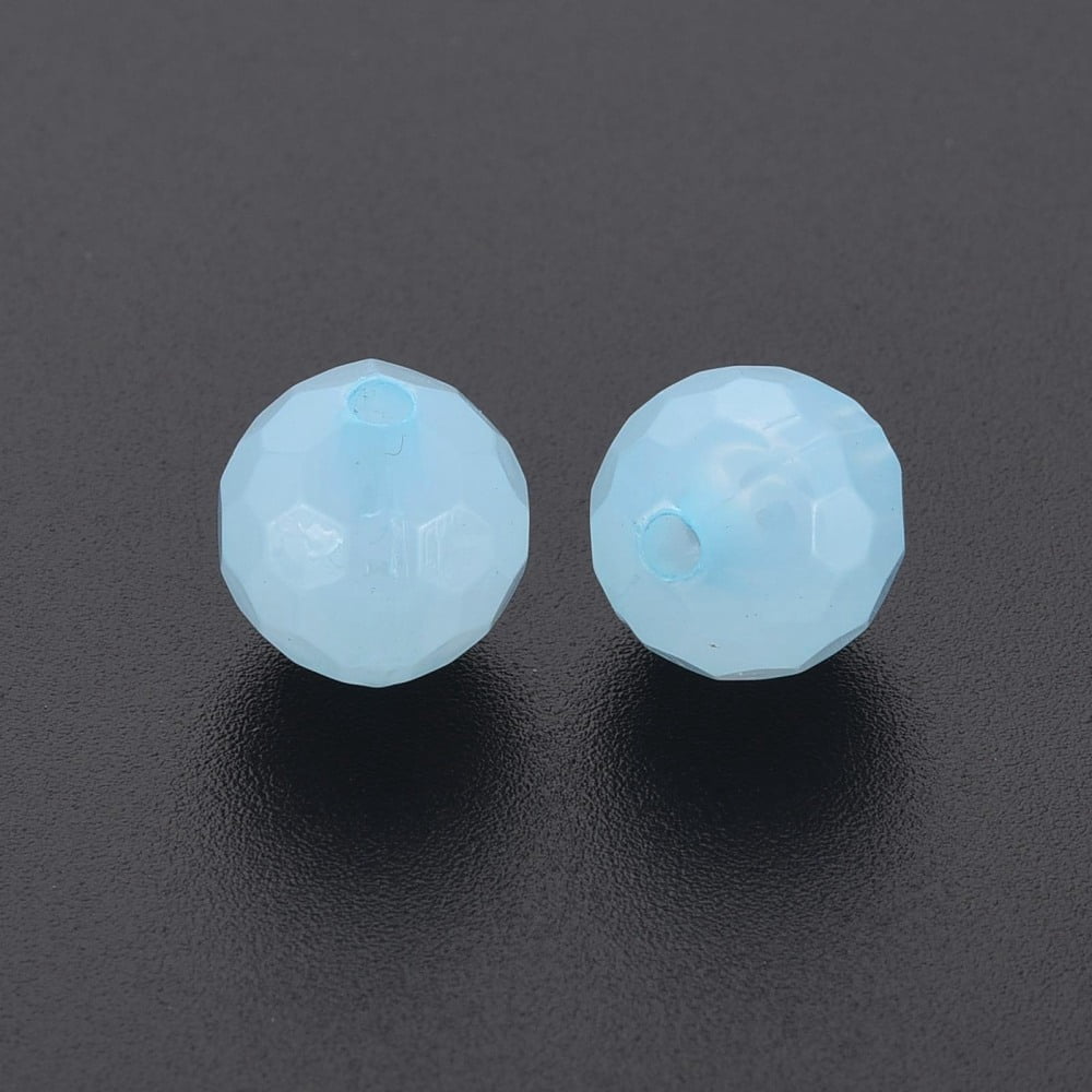 Imitation Jelly Acrylic Beads Faceted Round Light Sky Blue 10x9.5mm Hole: 1.8mm about 890pcs/500g