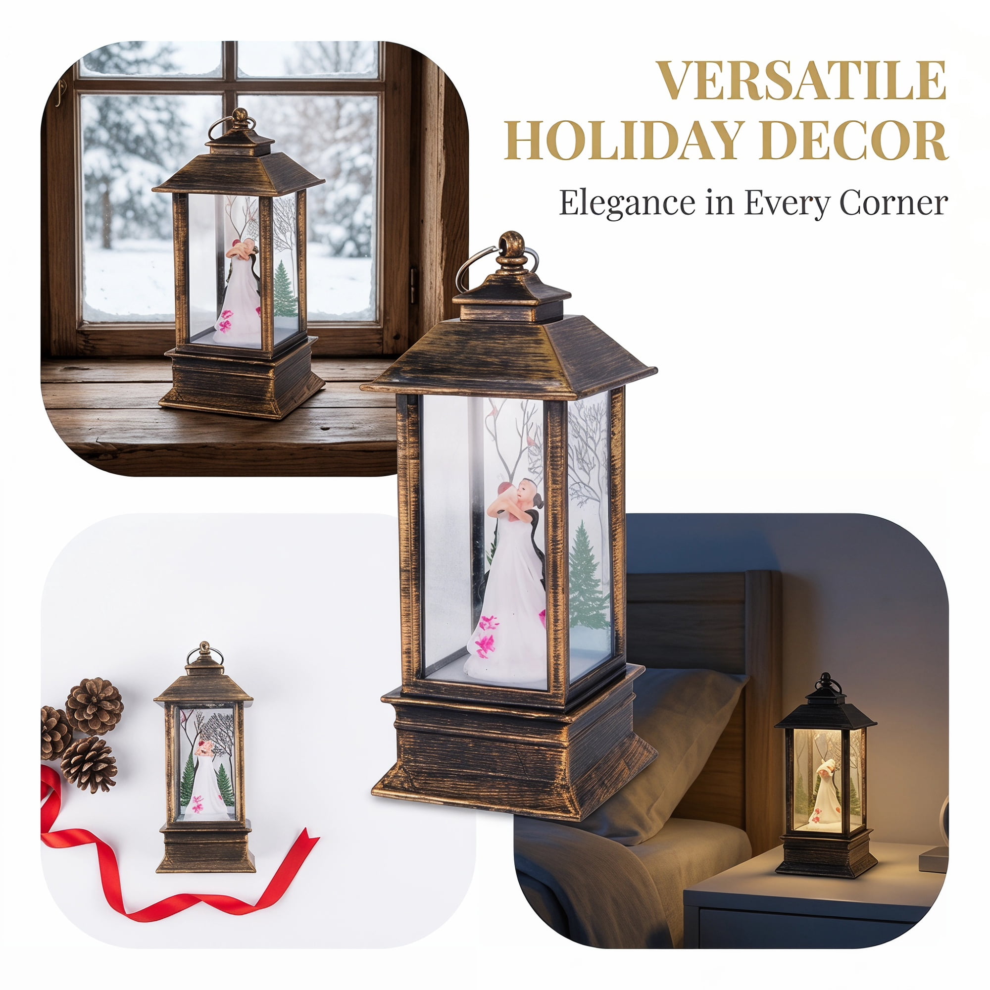 Unique Bargains Christmas Light Up Crystal Ball Mini LED Glitter Sphere Orb Brown Style N