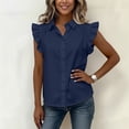 thumbnail image 6 of MORESEC Women's Plus Size Blouse Sleeveless Collared Ruffle Button Down Shirt Casual Party Wear Tops, Navy M, 6 of 6
