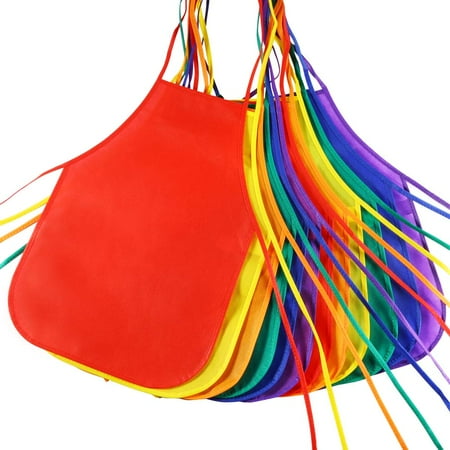 12 Pieces 6 Colors Fabric Aprons for 3-7 Years Non Woven Kids Artist Apron Applied in Kitchen, Classroom, Community Event, Party, Crafts and Art Painting Activity