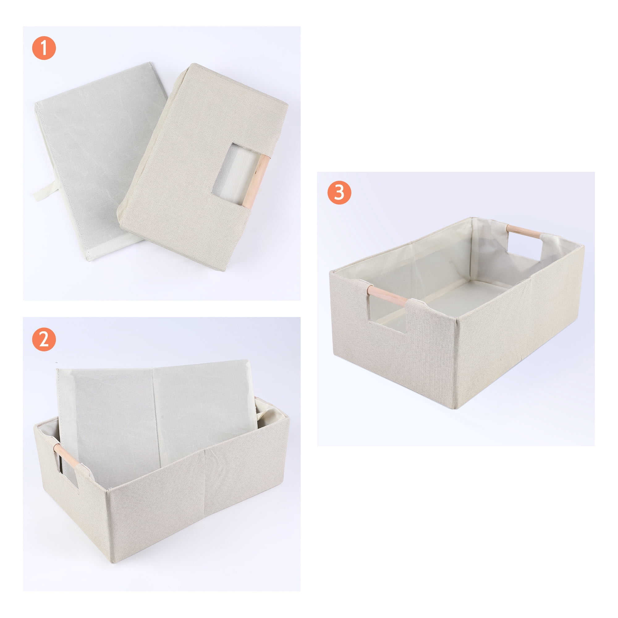 Unique Bargains Foldable Storage Basket with Wood Handles Beige 13.4*9.1*5.9