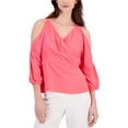 thumbnail image 1 of Anne Klein Womens Cold Shoulder Peplum Blouse, medpink, XXS, 1 of 1