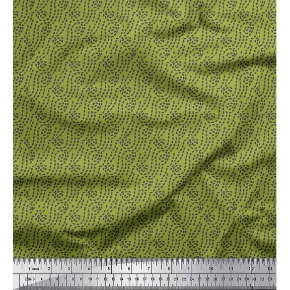Soimoi Green Cotton Voile Fabric Brush Stroke Abstract Print Fabric by the Yard 42 Inch Wide