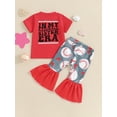 thumbnail image 6 of Baby Girl 2Pcs Baseball Outfits Short Sleeve Heart Print Tops + Flare Pants Set Toddler Clothes, 6 of 10