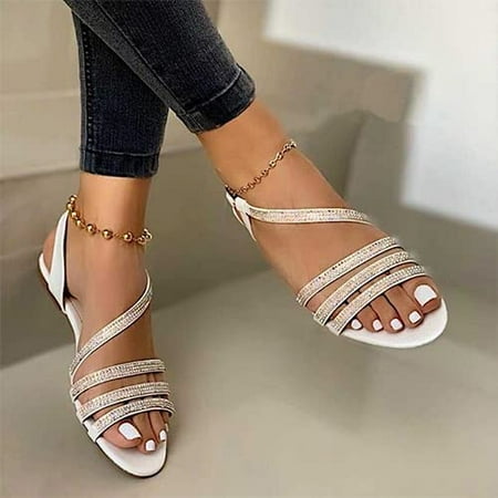

DTL-beauti 2022 Women Buckle Bling Crystal Peep Toe Sandals Woman Summer Outdoor Flats Female Casual Shoes Ladeis Big Size 43 Footwear - Black - 9