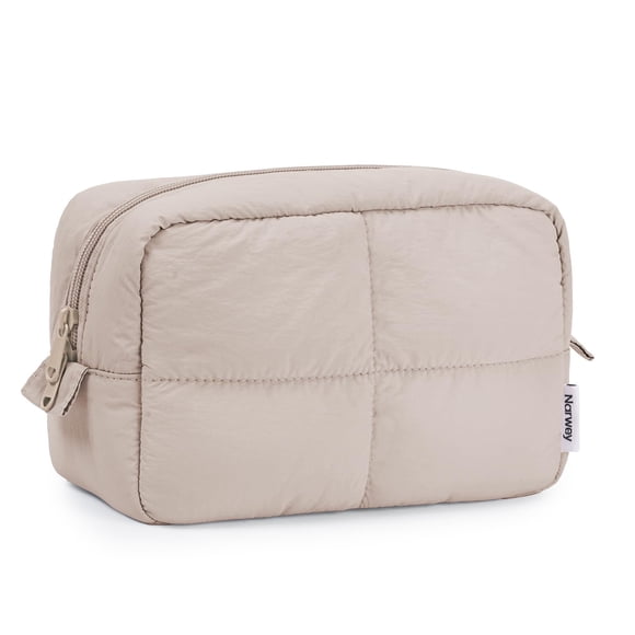 Bolsa de maquillaje Narwey Puffy acolchada para mujer de viaje, color caqui