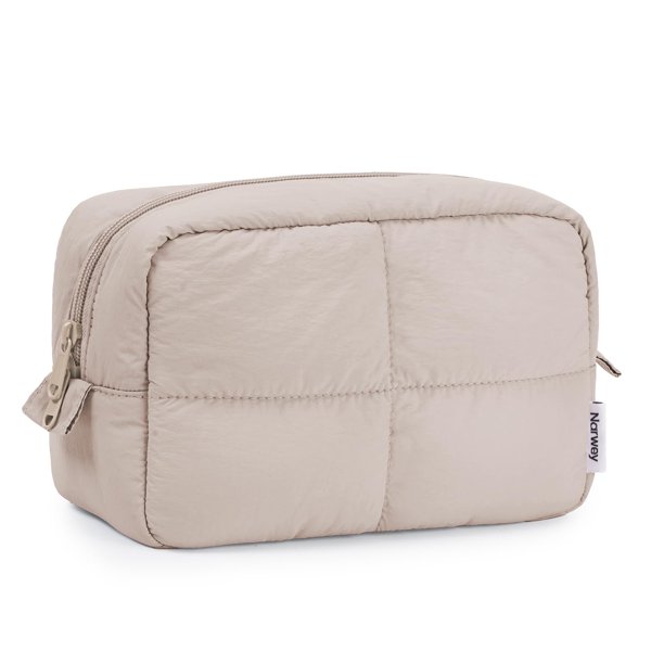 Bolsa de maquillaje Narwey Puffy acolchada para mujer de viaje, color caqui