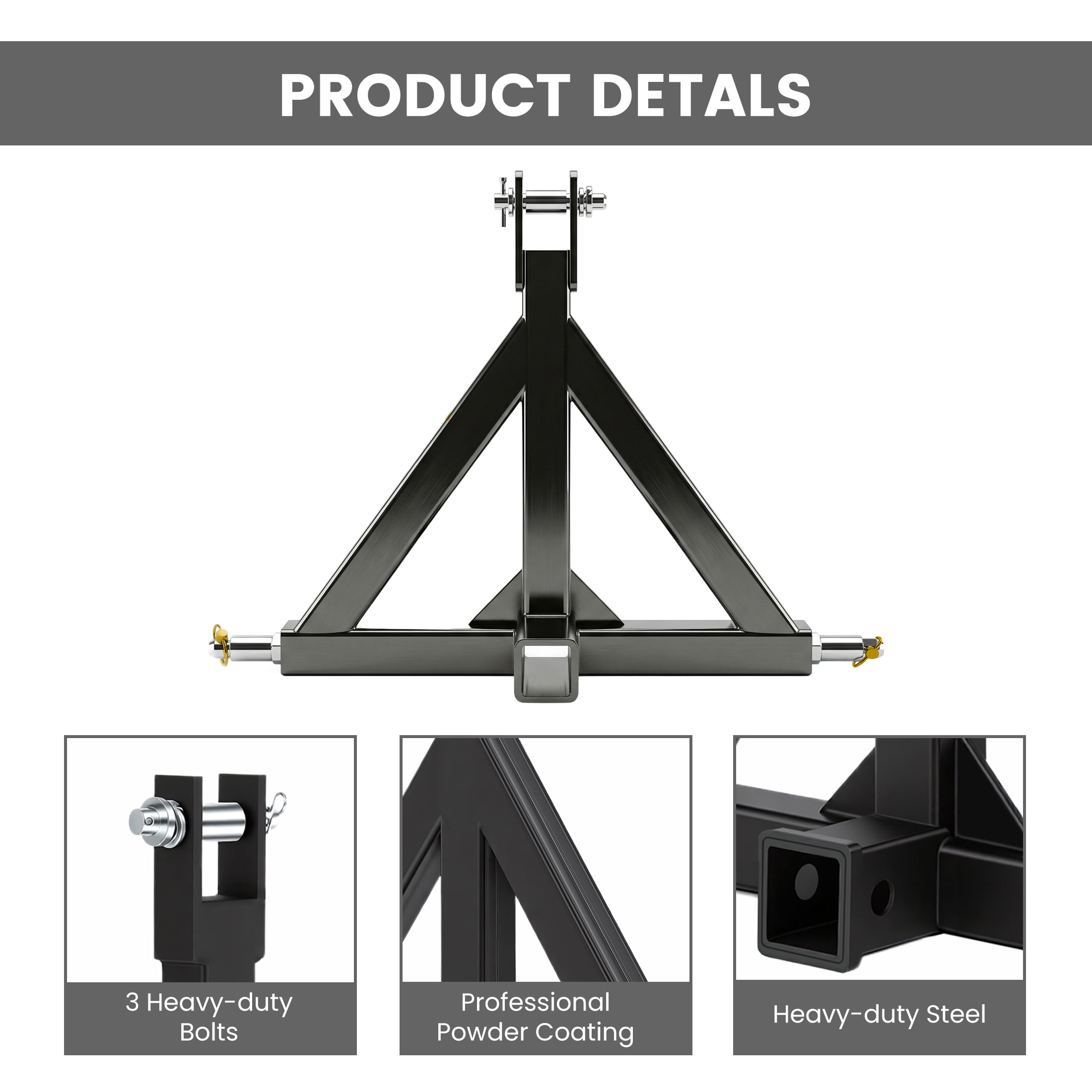 EDX Heavy Duty Category 1 Quick Hitch, 3 Point Trailer Hitch with 2" Receiver Tow Bar, Compatible with Kubota, John Deere, Yanmar, Kioti Tractors
