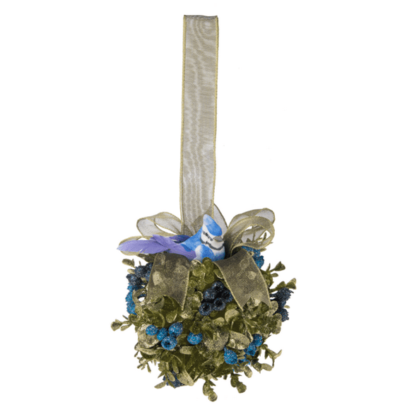 Kissing Krystals 5" BLUE JAY BALL Mistletoe Christmas Decor Ornament, Ganz