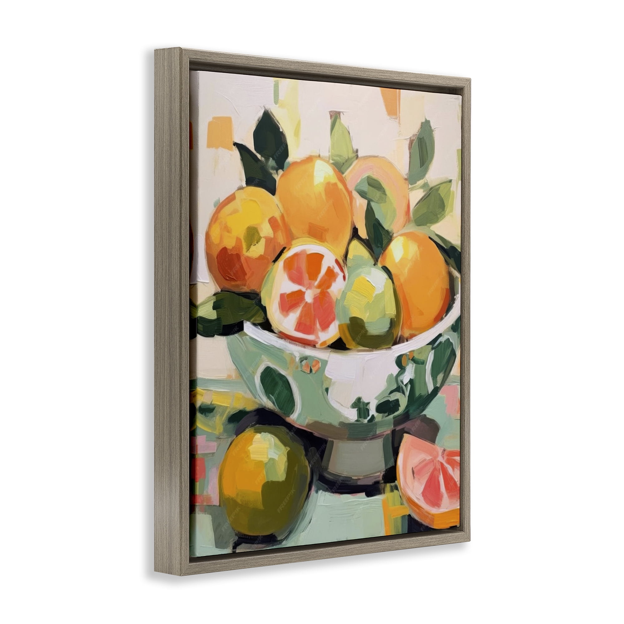 Stupell Industries Fruit Basket Abstraction Food & Beverage Painting Brown Floater Framed Canvas Art Print Wall Art, 17 x 21