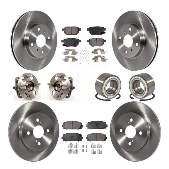 Transit Auto Front Rear Hub Bearing Assembly Disc Brake Rotor and Ceramic Pad Kit (10Pc) for Car Toyota Yaris Japan Production Identified By 1st Digit Of VIN J Left Right (Driver Passenger) KBB-107098