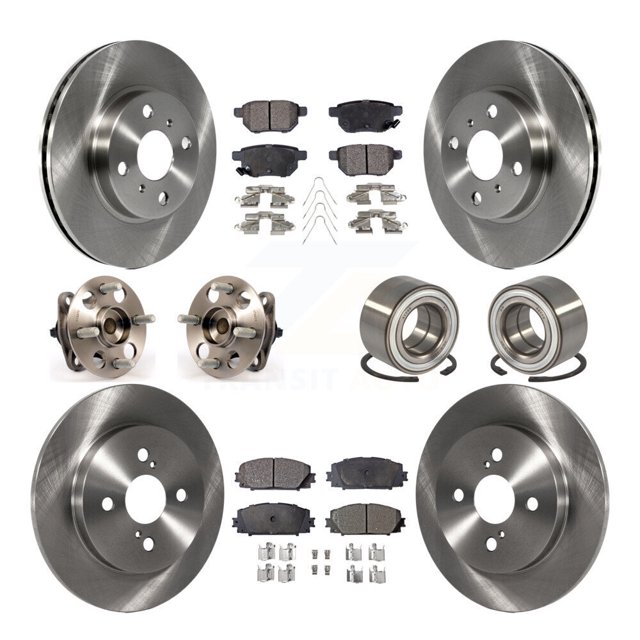 Transit Auto Front Rear Hub Bearing Assembly Disc Brake Rotor and Ceramic Pad Kit (10Pc) for Car Toyota Yaris Japan Production Identified By 1st Digit Of VIN J Left Right (Driver Passenger) KBB-107098