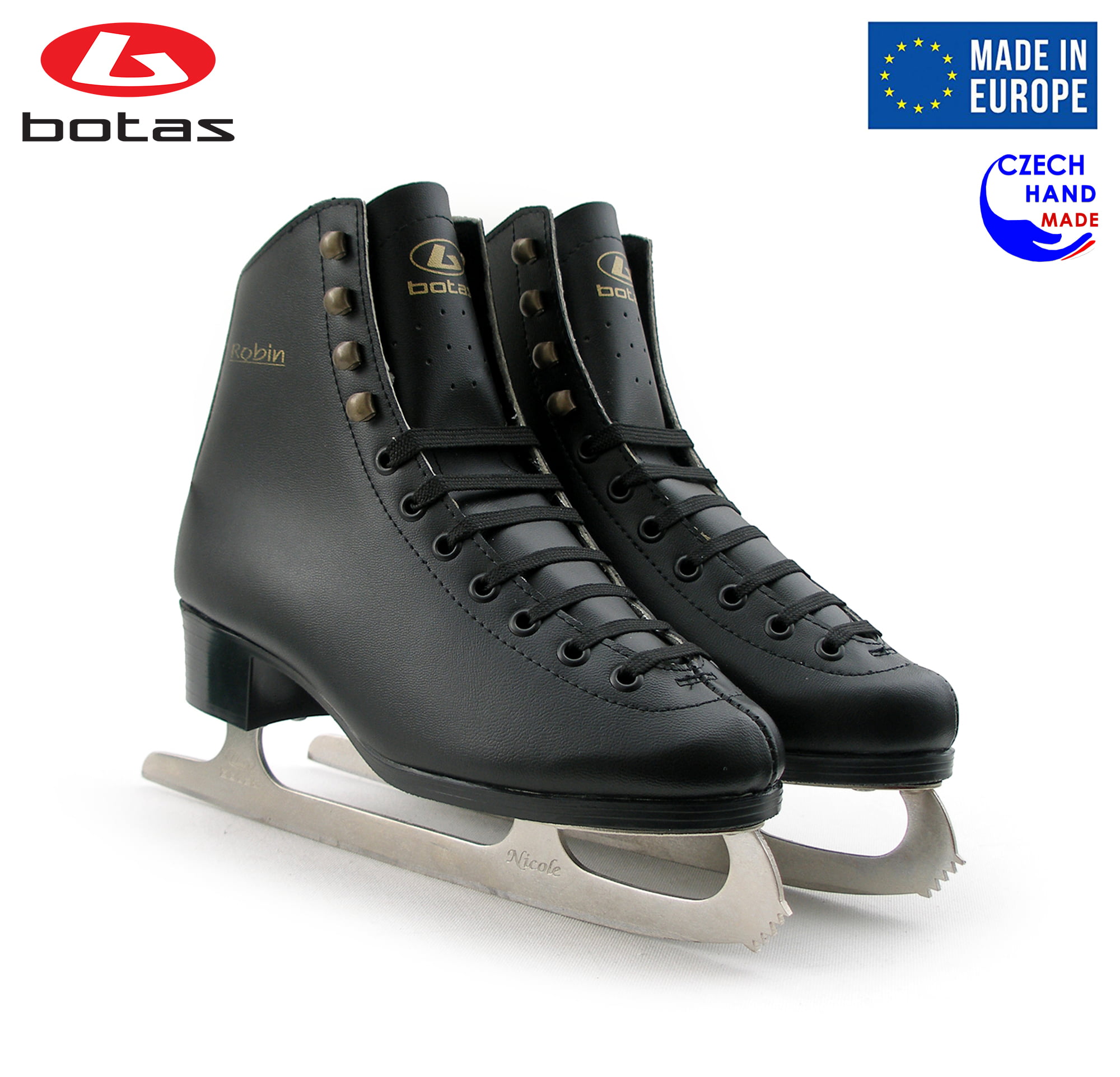 Arrugas vóleibol Unir BOTAS - model: ROBIN / Made in Europe (Czech Republic) / Comfortable Figure  Ice Skates for Men, Boys / Wide Shape / NICOLE blades / Color: Black, Size:  Adult 4.5 - Walmart.com