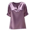 thumbnail image 5 of Fewfanhot Womens Shirts Silk Satin Tops Dressy Casual Ruffle Short Sleeve Blouses Summer V Neck Pleated Button Down Shirts, 5 of 6