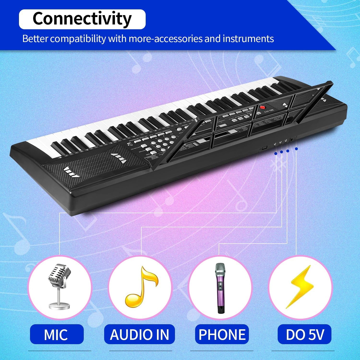 61 Keys Electronic Digital Piano with Microphone, Portable Keyboard for Beginners