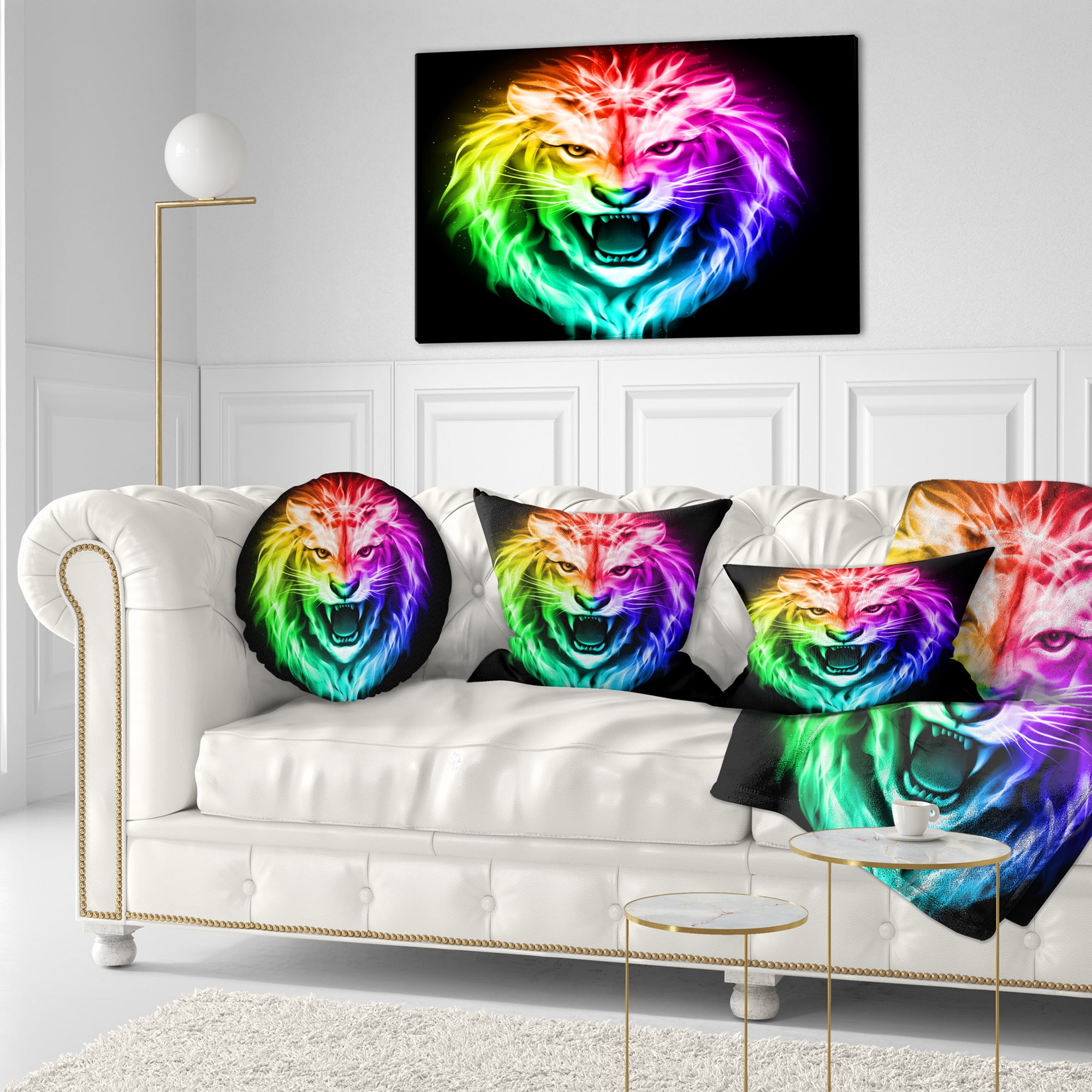 Designart Colorful Fire Lion - Animal Throw Pillow - 12x20