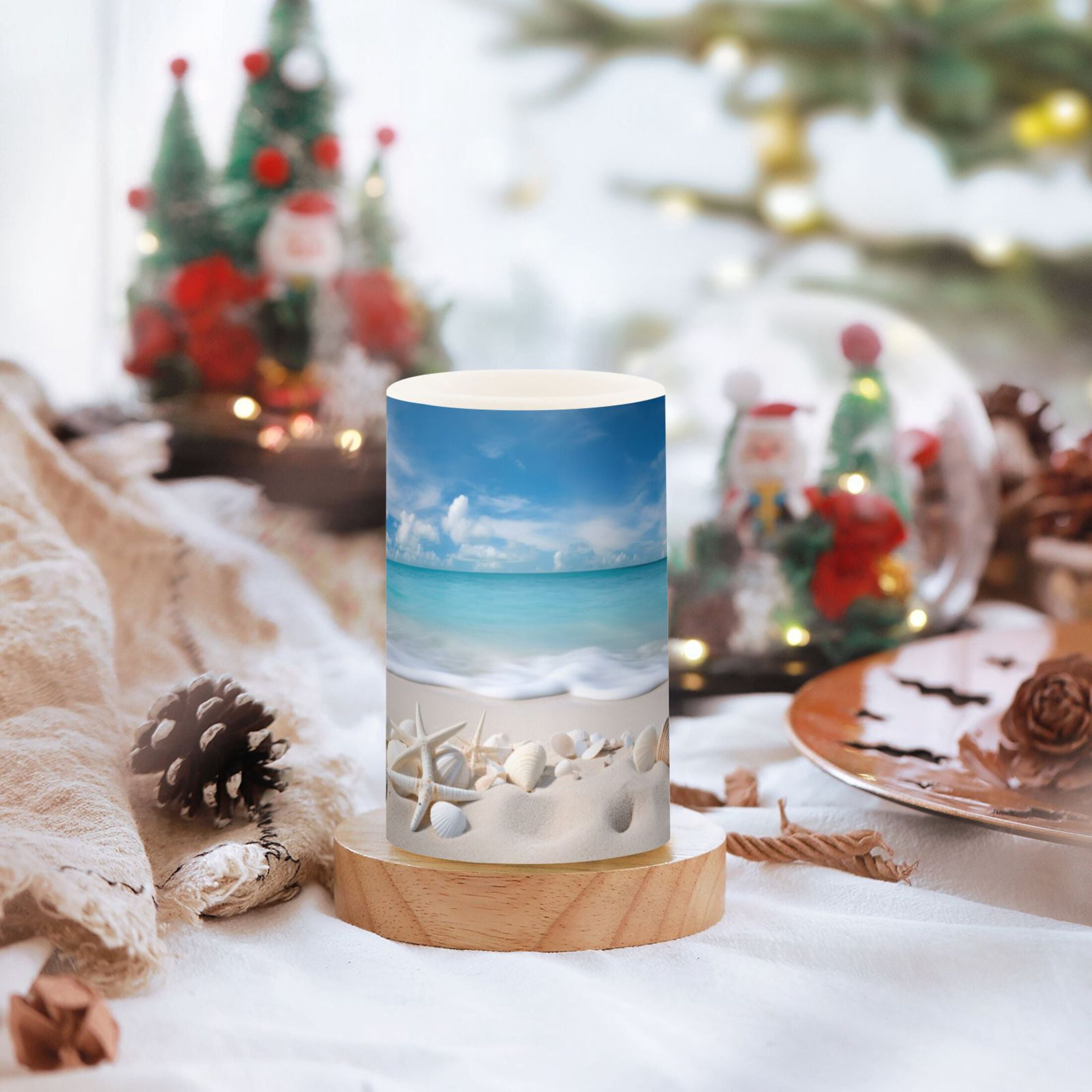Beach Shells Sea Flameless Candles&nbsp;LED Lights Battery Operated Candles with Remote and Timers Flicker Lights Votive Set of 2
