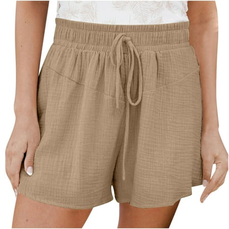 

Clearance under $10 Charella Women s Solid Color Casual Wide Leg Summer Shorts Loose High Waist Lace-Up Short Pants Khaki S