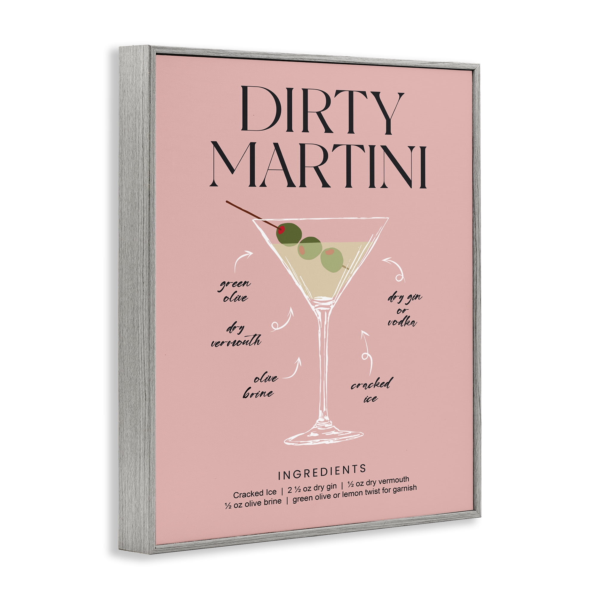 Stupell Industries Dirty Martini Pink Recipe Gray Framed Giclee Art, design by Lettered and Lined