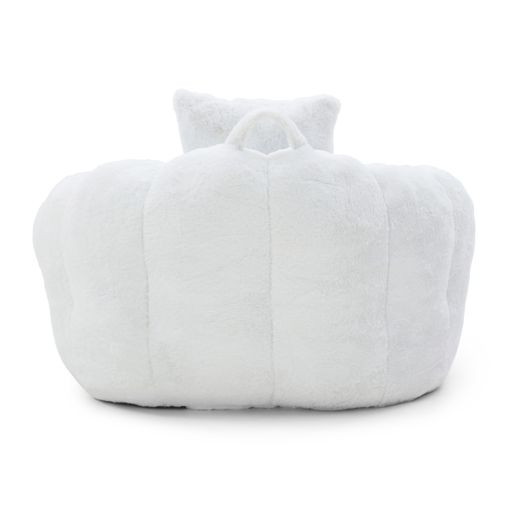 Giant Bean Bag Chair for Adults, Oversized Lazy Sofa with Footstool and Handle, Faux Fur Shell-Shaped Reading Chair for Living Room Bedroom, White