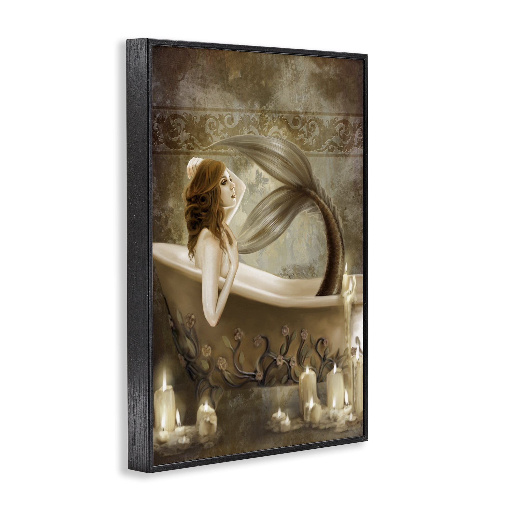 Stupell Industries Sepia Bath Time Mermaid Black Framed Giclee Art, design by Selina Fenech