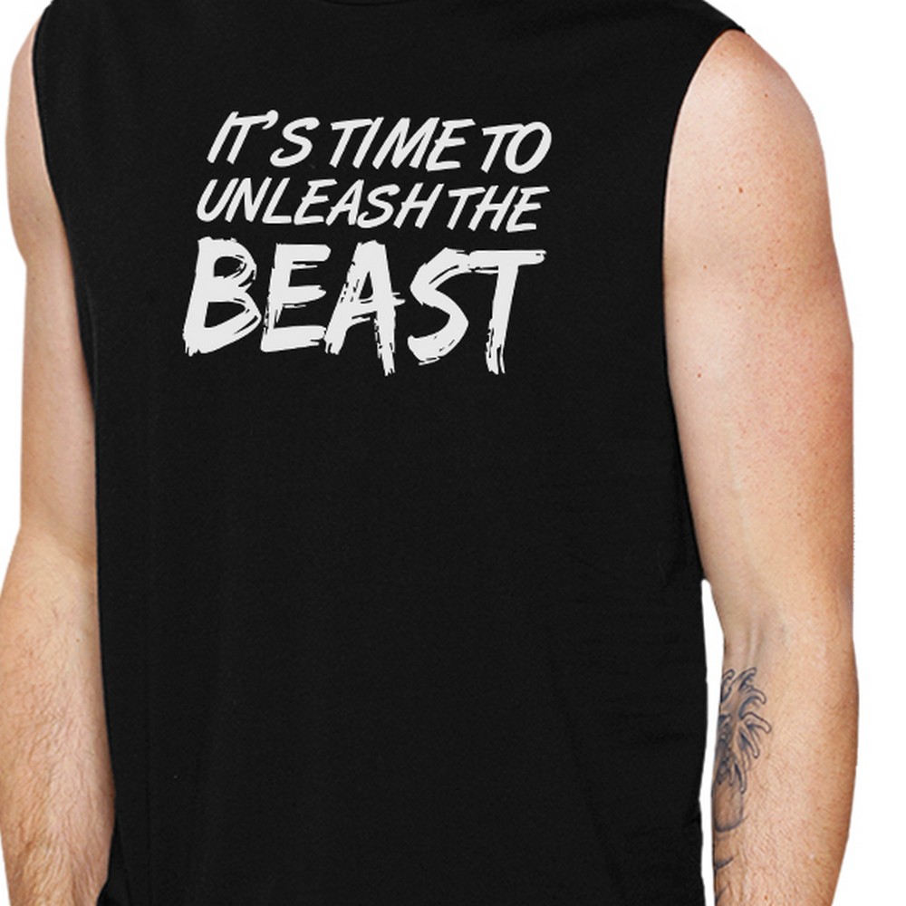 Unleash Beast Mens Black Gym Fitness Tank Top Humorous Muscle Shirt - image 2 of 4
