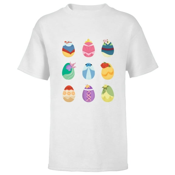 Disney Princess Easter Spring Nine Decorated Easter Eggs - Short Sleeve T-Shirt for Kids - Customized-White
