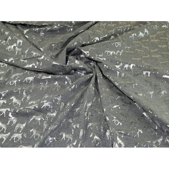 Minerva Foil Cotton Jersey Stretch Knit Fabric Light Grey & Silver - per yard