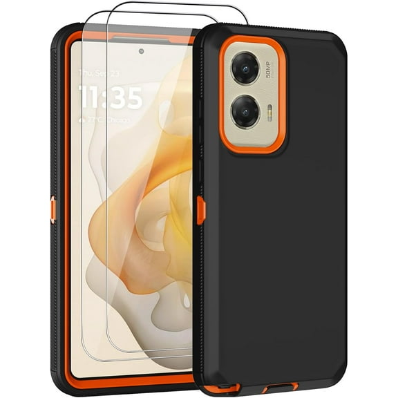 for Moto G Stylus 5G 2024 Case, with 2 Screen Protector Heavy Duty Drop Protection,Full Body 3 in 1 Rugged Shockproof Protective Phone Cover for Motorola Moto G Stylus 5G 2024 (Orange)