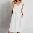 thumbnail image 5 of Casual Dress Tank Sundress 2026 Ladies' Casual And Fashionable Solid Color V-Neck Sleeveless Pocket Dress White Xl, 5 of 6