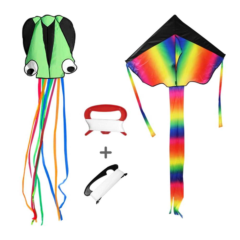 Kepooman Large Rainbow Delta Kite & Green Octopus Kite for Outdoor & Garden & Beach, String Line Included, Set of 2 Kepooman Large Rainbow Delta Kite & Green Octopus Kite for Outdoor & Garden & Beach, String Line Included, Set of 2