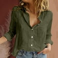 thumbnail image 2 of Duoif Womens Tops Long Sleeve Shirts for Women, Women's Solid Color Casual Button Pocket Long Sleeved Shirt Tops for Women Trendy Army Green L, 2 of 5