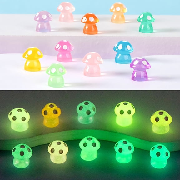 18 pcs Mini Fluorescent Mushroom Resin Transparent Color Garden Balcony Sculpture Decoration Potted Miniature Landscape TMZ