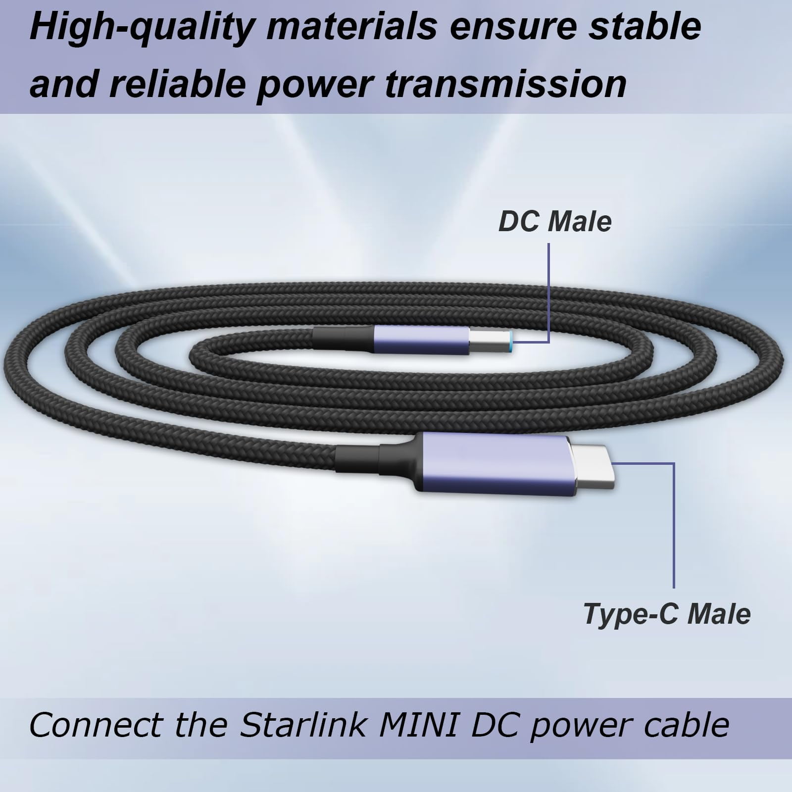 Starlink Mini DC Power Cable With USB-C Adapter - 65W+ PD 20V Compatible Power Supply