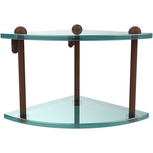 Two Tier Corner Glass Shelf in Antique Bronze