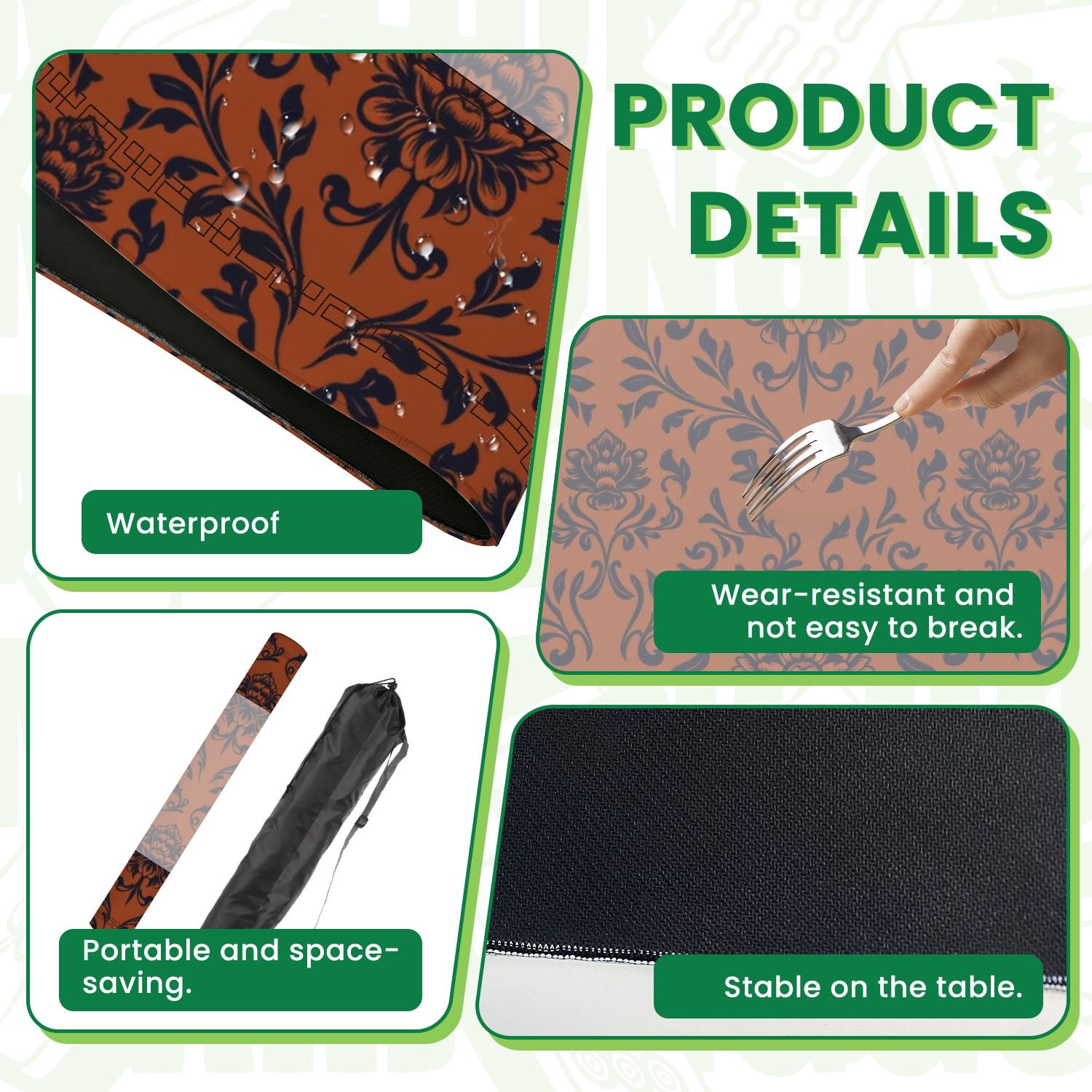 Mahjong Mat 31.5" x 31.5" Hand drawn batik seamless boho floral block print Non-Slip Noise Reduction American Mahjong Tiles Table Cover for Dominoes Poker Card Board Games Gift