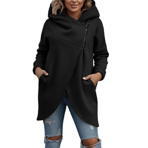 NMMUED Asymmetrical Hoodies for Women Hooded Jacket Women Y2k Clothes Long Hoodies for Women Solid Color Plain Hoodies for Women Fall Outfits 2026 Oversized Hoodies for Women Black L