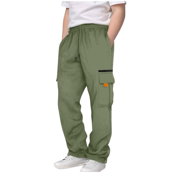 CONZONE Boys Lined Sweatpants Straight Leg Casual Pants for Child Elastic Waist Solid Warm Fall Winter Jogger Pants with Pockets