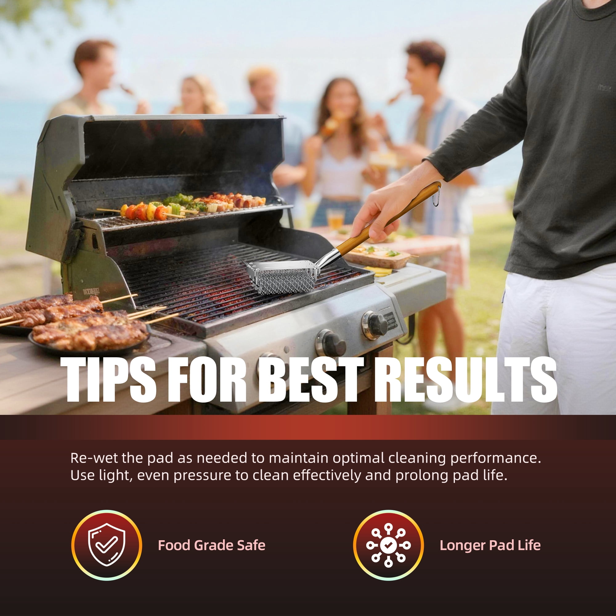 Rosaver Bristle Free Grill Brush and Scraper, BBQ Grill Cleaner with 3 Replacement Heads, 304 Stainless Steel, Safe for Gas, Charcoal & Porcelain Grills