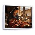 thumbnail image 2 of Designart "The Weaver Coral and Beige Mexican Art" Mexican Art Floater Framed Canvas Print, 2 of 7