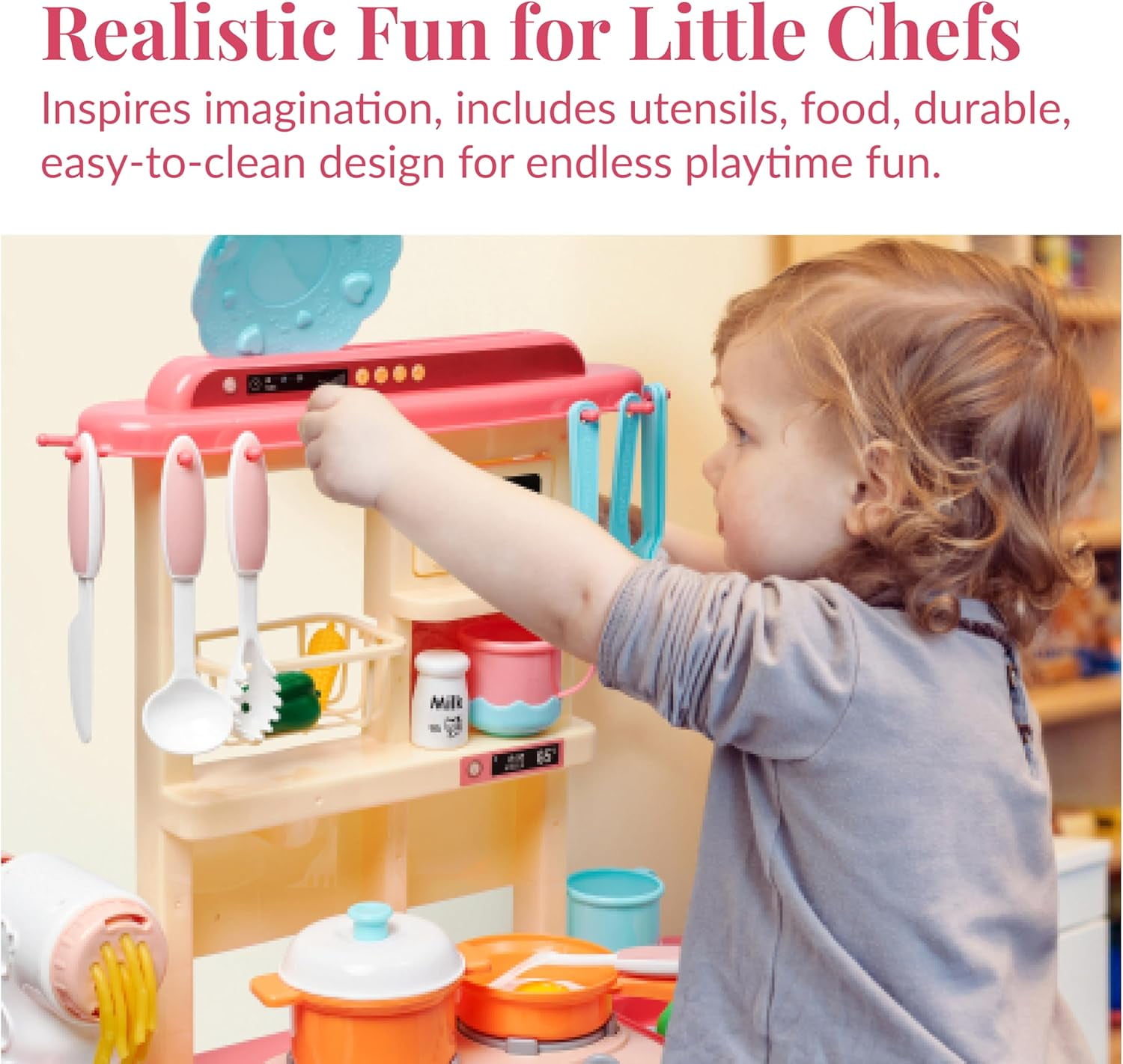 Kitchen Set for Kids Pink Kitchen Clay 69 Pcs Pretend Play Cook