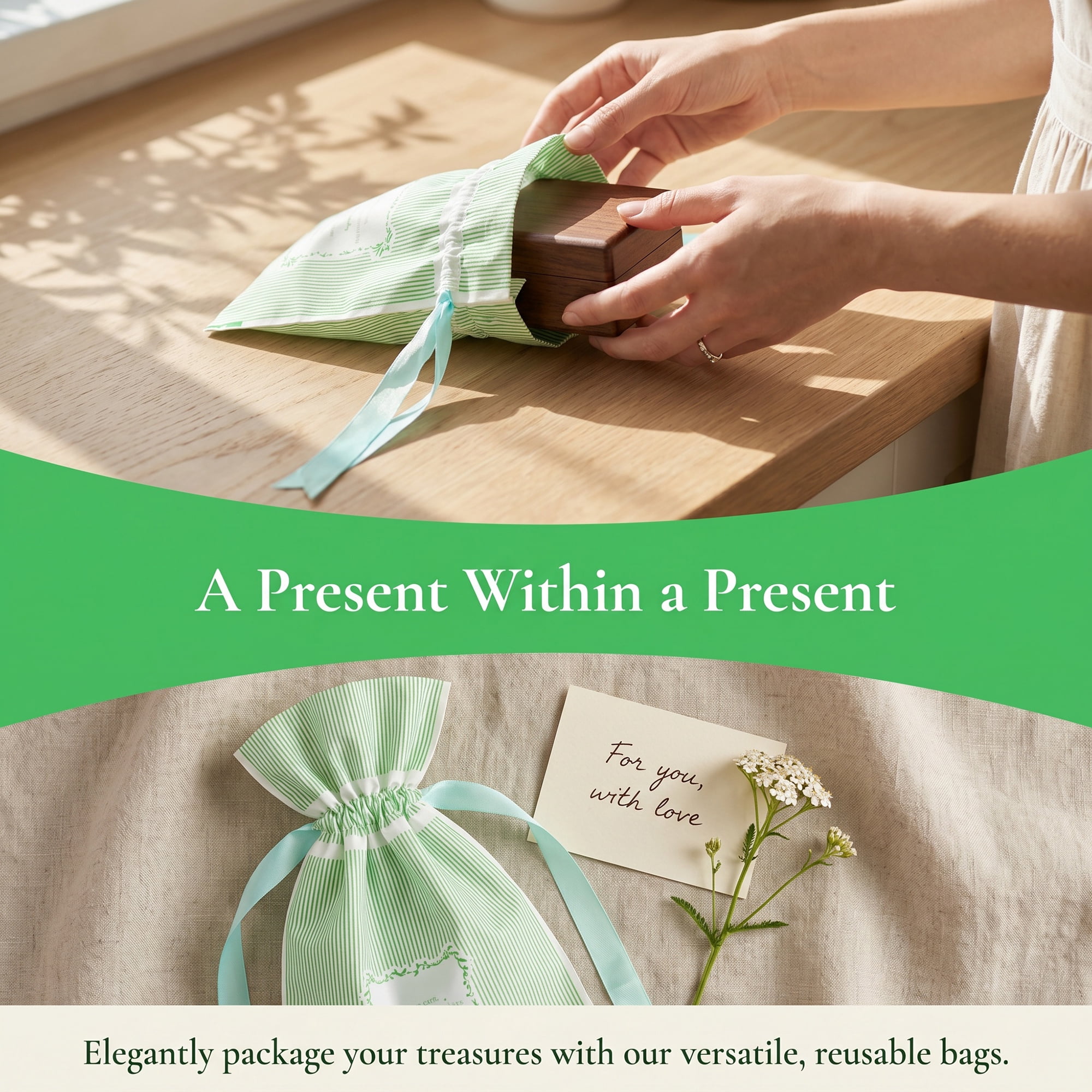 Unique Bargains 10Pcs Multi-Purpose Waterproof Gift Bags with Handles Green 4.7" x 6.7"