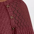 thumbnail image 5 of Trendy Tops for Women with Buttons Ribbed Knit Sweater Hollow-Out Lace Raglan Long Sleeve Crewneck Plain Pullover (M, Wine), 5 of 6