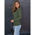 thumbnail image 6 of Womens Long Sleeve Shirts Square Neck Tops Ribbed Knit Basic Crop Tops Fall Outfits Fashion Clothes Army Green XXXL, 6 of 8