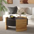 thumbnail image 4 of Modern Round Coffee Table with Flip-Top Storage - Dark Brown & Natural Wood Finish, 4 of 9
