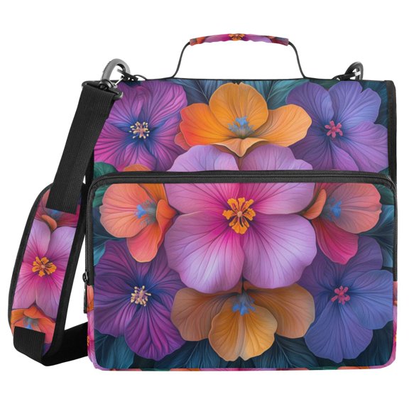 FORMRS Zipper Binder with Shoulder Strap 2-inch Ring 500 Sheet Capacity File Bag, Large Purple Flowers
