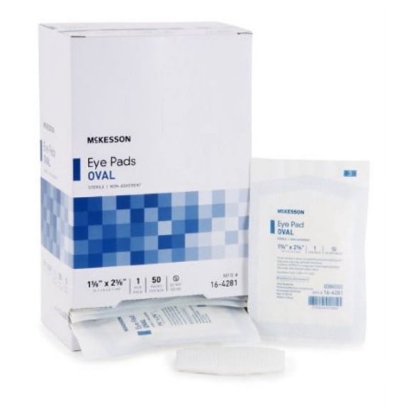 McKesson Eye Pad Cotton Filler / Spun Blown Polypropylene NonWoven Outer Layer 1-5/8 X 2-5/8 Inch Sterile, 16-4281 - Box of 50