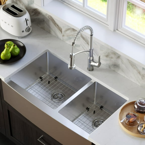 Karran Usa El-87-Pk1 Elite 36" Farmhouse Double Basin Stainless Steel Kitchen Sink -